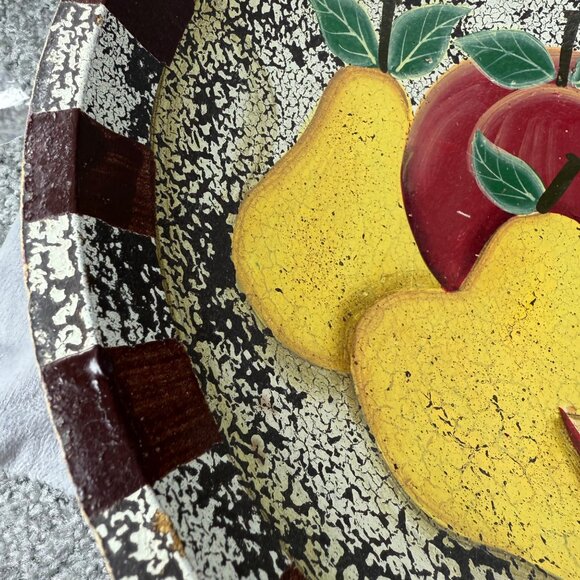 Decorative Wooden Bowl Painted Fruit Apple Pear Design Farmhouse Rustic Decor - Picture 14 of 16